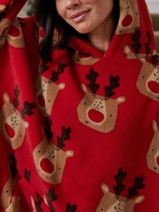 Red Reindeer Womens Oversized Blanket Hoodie
