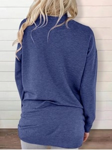 Round neck baton long sleeve pocket solid color loose T-shirt