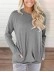 Round neck baton long sleeve pocket solid color loose T-shirt