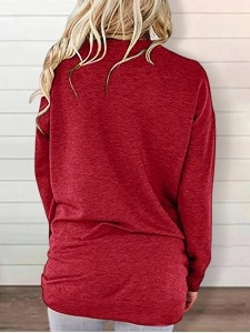 Round neck baton long sleeve pocket solid color loose T-shirt