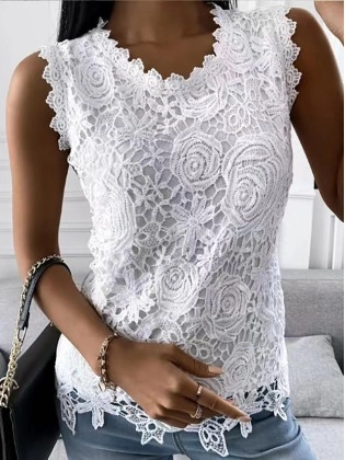 round neck lace vest top