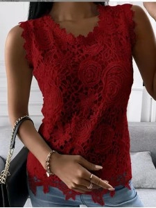 round neck lace vest top