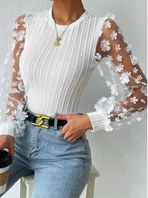 Round neck slimming pullover long sleeve chiffon shirt
