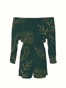 Sexy one-line shoulder waist slimming printed jumpsuit