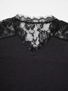 Sexy simple V-neck lace patchwork T-shirt