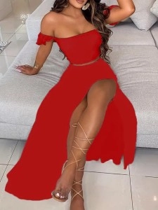 Sexy strapless, off-the-shoulder, half-skirt vacation suit