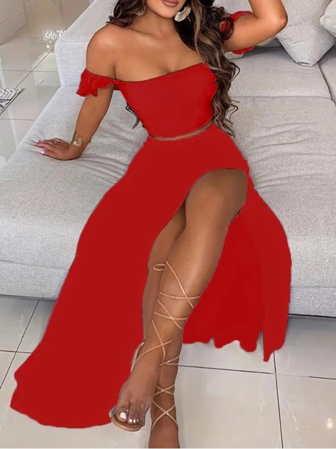 Sexy strapless, off-the-shoulder, half-skirt vacation suit