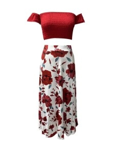 Sexy strapless, off-the-shoulder printed half skirt vacation set
