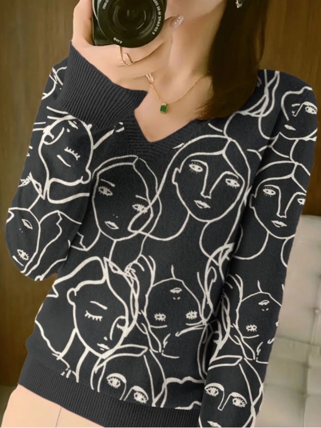 Simple black V-neck pullover sweater