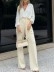 Simple crossed V-neck shirt + trousers 2-piece set
