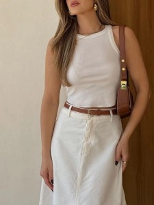 Simple women's tank top + half skirt 2 pieces set