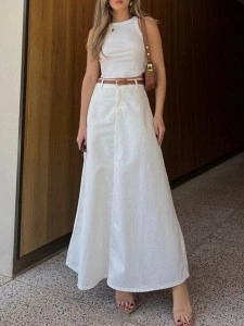Simple women's tank top + half skirt 2 pieces set
