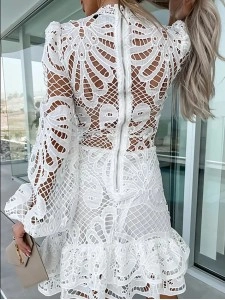 SINCERELY SWEET CROCHET LACE PETAL TRIM MINI DRESS