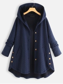Solid Casual Top Long Sleeve Hooded Coat