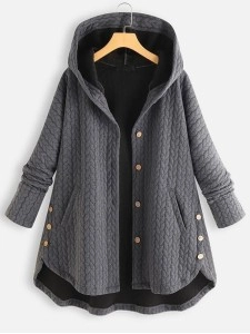 Solid Casual Top Long Sleeve Hooded Coat