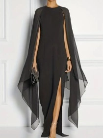 Solid color chiffon cape shawl dress dress elegant dress