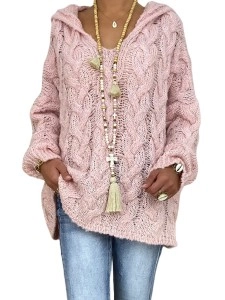 Solid color Fried Dough Twists knitting hoodie sweater