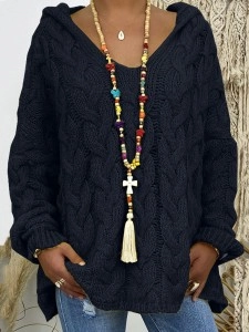 Solid color Fried Dough Twists knitting hoodie sweater