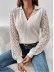 Solid color lace hollow long-sleeved V-neck pullover shirt
