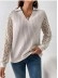 Solid color lace hollow long-sleeved V-neck pullover shirt