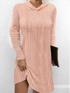 Solid color long sleeve hooded pullover knitted dress