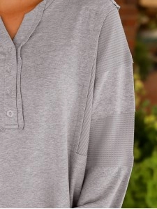 Spliced button V-neck casual top