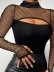 Spliced Mesh High Neck Long Sleeve T-shirt