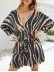 Stripe Print V-Neck Belted Long Sleeve Dress