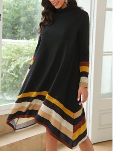 Striped Print Asymmetrical Hem Dress
