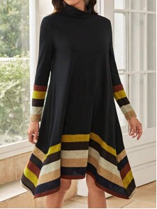 Striped Print Asymmetrical Hem Dress