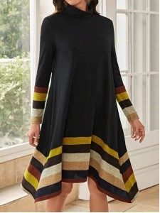 Striped Print Asymmetrical Hem Dress