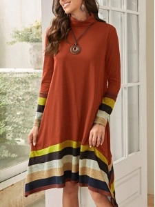 Striped Print Asymmetrical Hem Dress