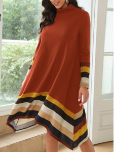 Striped Print Asymmetrical Hem Dress