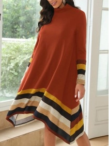 Striped Print Asymmetrical Hem Dress