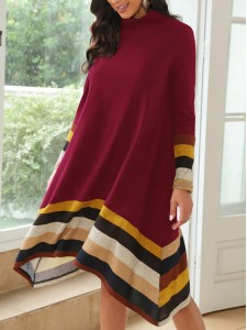 Striped Print Asymmetrical Hem Dress