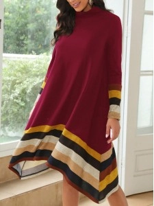 Striped Print Asymmetrical Hem Dress