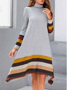 Striped Print Asymmetrical Hem Dress