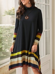 Striped Print Asymmetrical Hem Dress