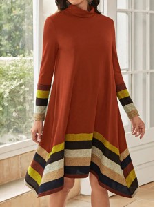 Striped Print Asymmetrical Hem Dress