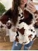 Stylish zipper plush cow print sweatshirt