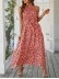 Summer Bohemian Floral Flowering Ruffle Edge Open Collar Sleeveless Long Dress
