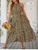 Summer Bohemian Floral Flowering Ruffle Edge Open Collar Sleeveless Long Dress