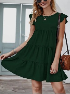 Summer Sleeveless Ruffle Sleeve Flowy Pleated Dress
