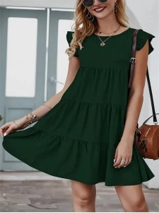 Summer Sleeveless Ruffle Sleeve Flowy Pleated Dress