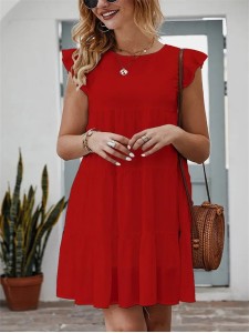 Summer Sleeveless Ruffle Sleeve Flowy Pleated Dress