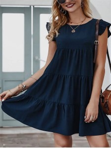 Summer Sleeveless Ruffle Sleeve Flowy Pleated Dress