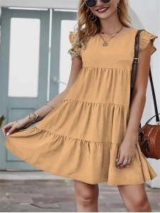 Summer Sleeveless Ruffle Sleeve Flowy Pleated Dress