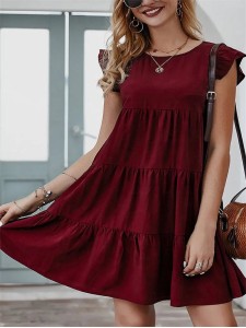 Summer Sleeveless Ruffle Sleeve Flowy Pleated Dress