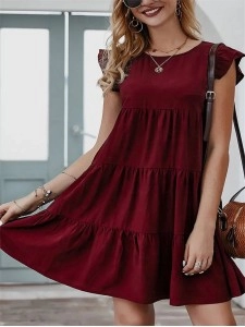 Summer Sleeveless Ruffle Sleeve Flowy Pleated Dress
