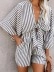 Summer V-neck short sleeve striped jumpsuit